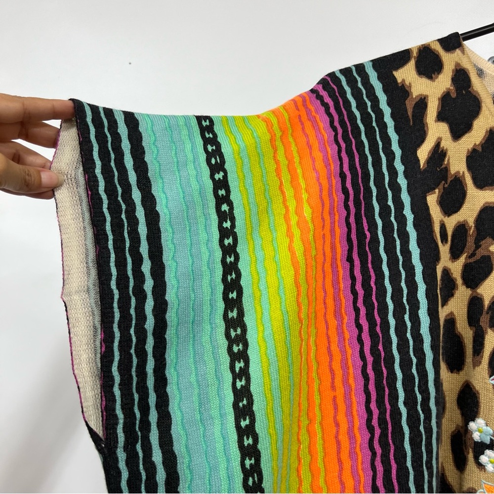 Crazy Train reg Multicolor Leopard animal Print Tunic poncho fringe hem floral - Picture 8 of 11